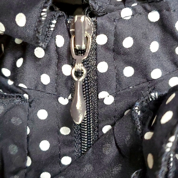 DS by Debbie Shuchat | Retro Style Navy Blue and White Polka Dot Ruffled Blouse - Picture 6 of 9